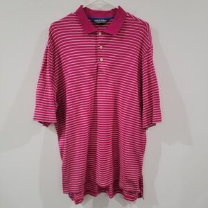Vintage Polo Golf‎ Ralph Lauren Shirt Size Large Striped Pink White Preppy Pima